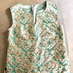 J.Crew Gold and Turquoise Brocade Size 4 Sleeveless Top